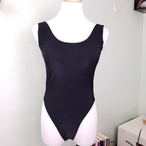 SOLD • Vintage 90s Scoop Back Ribbed Bodysuit Black Small